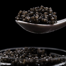 Schwarzer Caviar auf Löffel